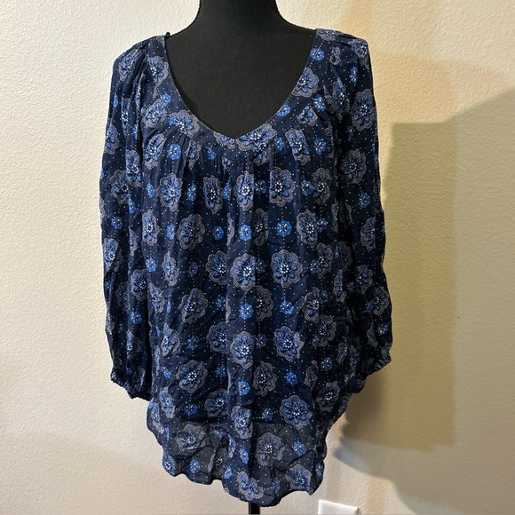 Floral Blue Women's Top Maeve Anthropologie Size 8 - Picture 2 of 12